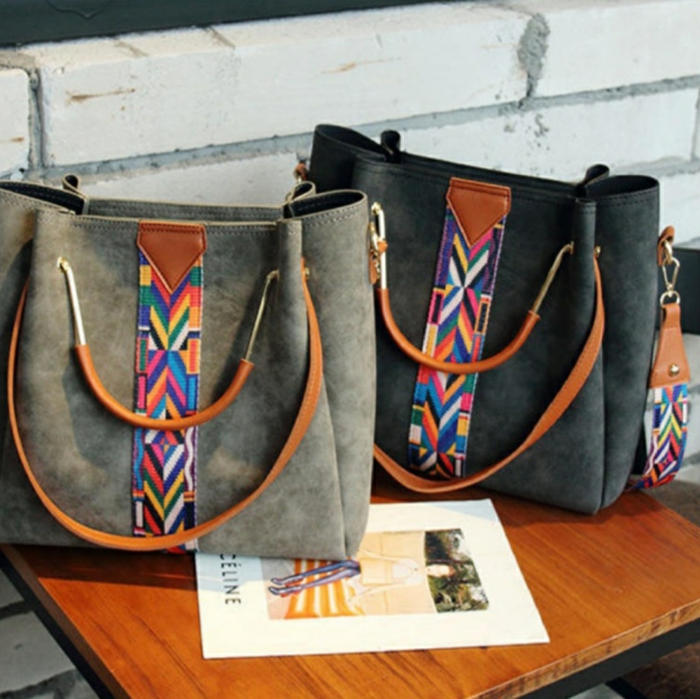 BLACK 2 IN 1 HAND BAG WITH TAN AND COLORFUL STRAPS.(KELOLA DS)BRAND SIZE… - Picture 2 of 3